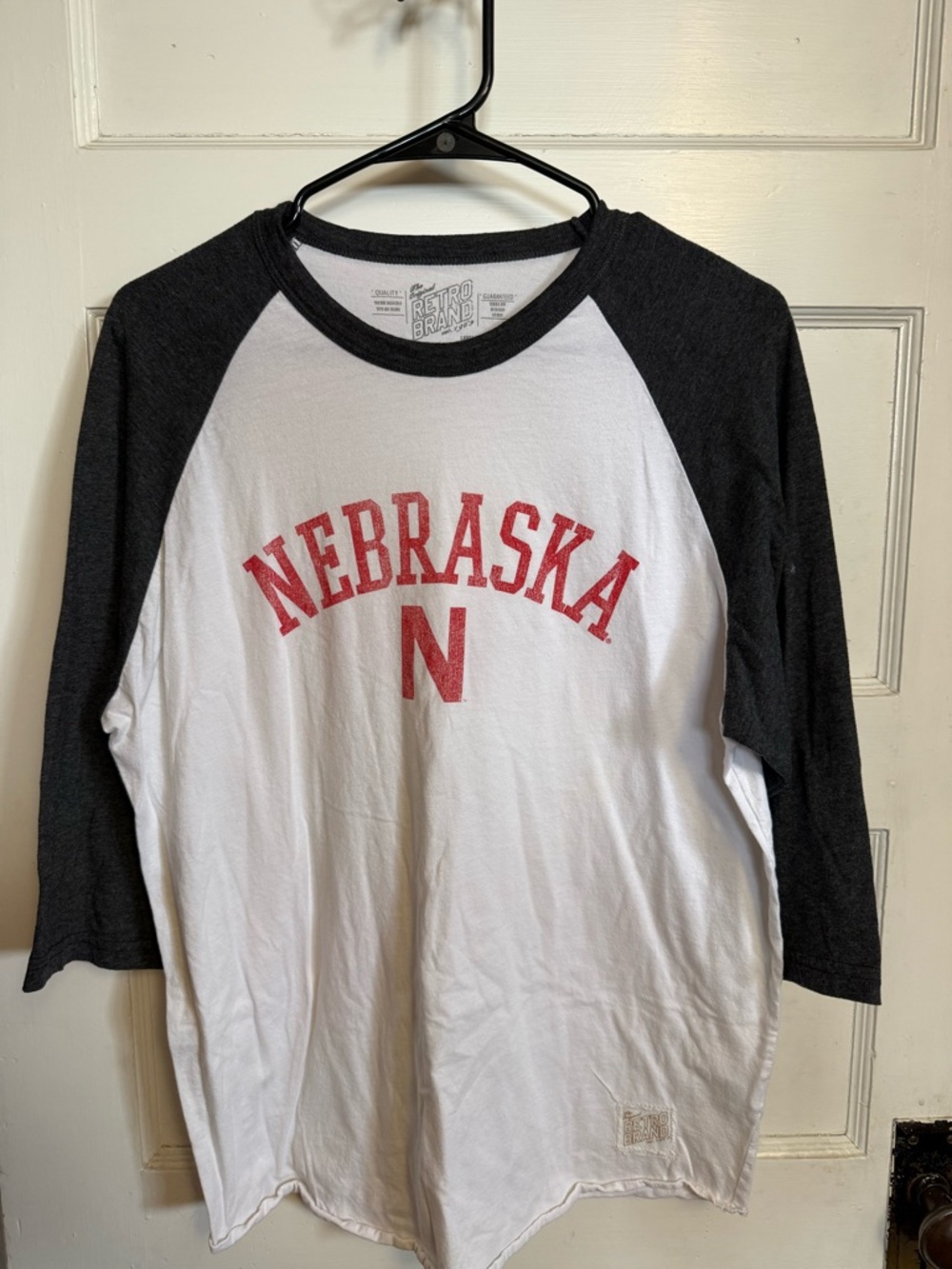 Nebraska Raglan Baseball Tee with Red Lettering